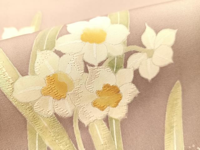 平和屋着物●塩瀬 九寸名古屋帯 刺繍 草花文 正絹 逸品 CABM3145vp