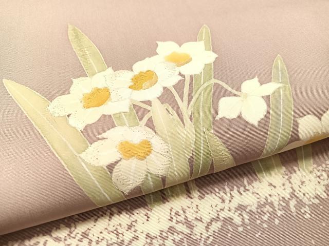 平和屋着物●塩瀬 九寸名古屋帯 刺繍 草花文 正絹 逸品 CABM3145vp