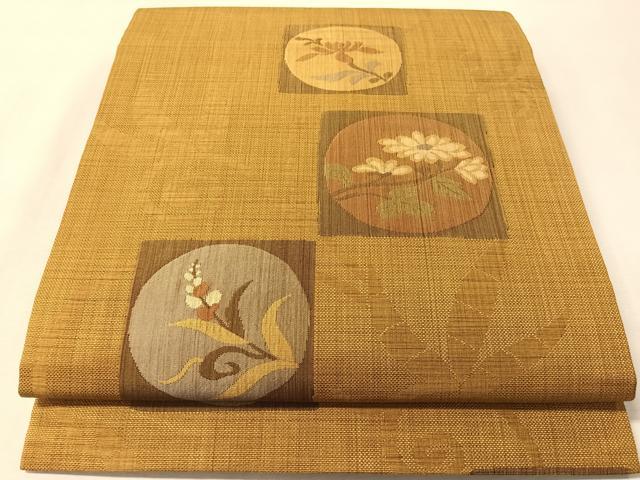 平和屋着物●九寸開き名古屋帯 色紙花丸文 正絹 逸品 CABM3148vp