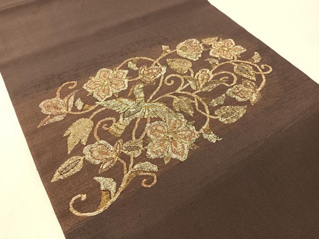 平和屋着物●九寸開き名古屋帯 鴛鴦花唐草文 金糸 正絹 逸品 CABM3149vp