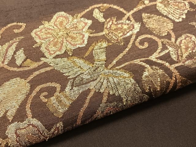 平和屋着物●九寸開き名古屋帯 鴛鴦花唐草文 金糸 正絹 逸品 CABM3149vp
