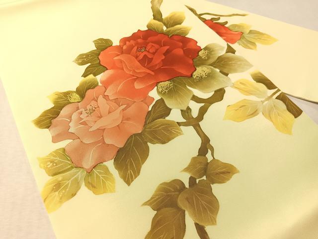 平和屋着物●塩瀬 九寸名古屋帯 ろうけつ染め バラ 金彩 正絹 逸品 CABM3162vp