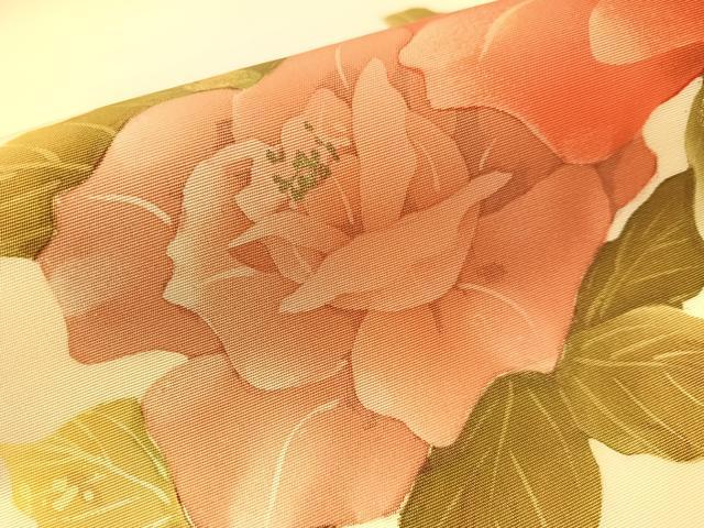 平和屋着物●塩瀬 九寸名古屋帯 ろうけつ染め バラ 金彩 正絹 逸品 CABM3162vp