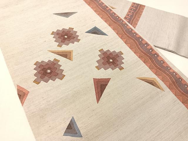 平和屋着物●九寸名古屋帯 作家物 紬地 ろうけつ染 幾何学文 正絹 逸品 CABM3171vp