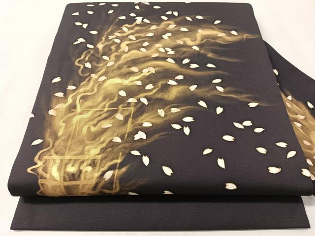 平和屋着物●塩瀬 九寸名古屋帯 松明 舞桜 金彩 正絹 逸品 CABM3174vp