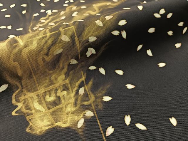 平和屋着物●塩瀬 九寸名古屋帯 松明 舞桜 金彩 正絹 逸品 CABM3174vp