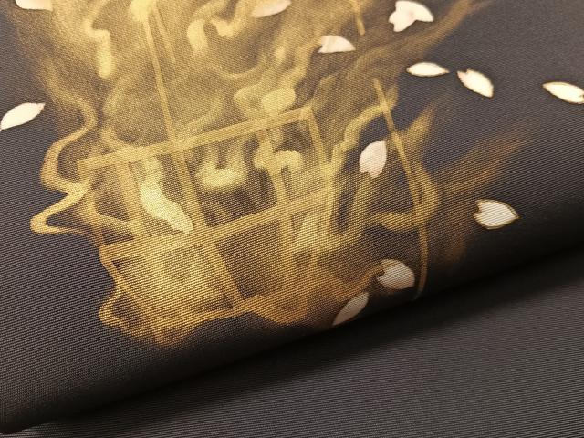平和屋着物●塩瀬 九寸名古屋帯 松明 舞桜 金彩 正絹 逸品 CABM3174vp