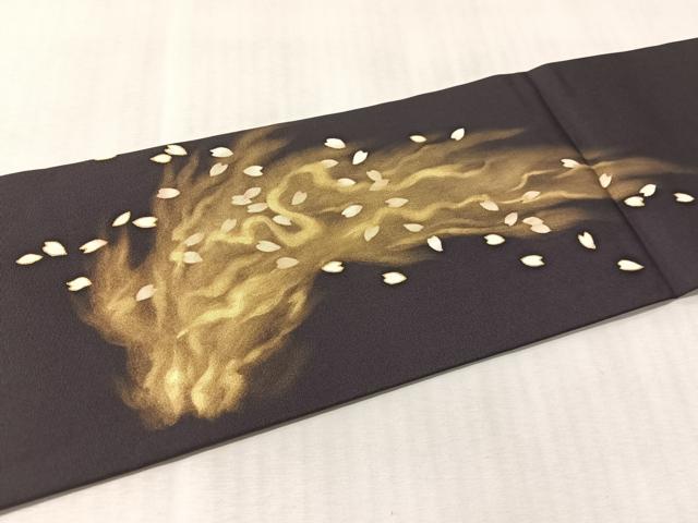 平和屋着物●塩瀬 九寸名古屋帯 松明 舞桜 金彩 正絹 逸品 CABM3174vp