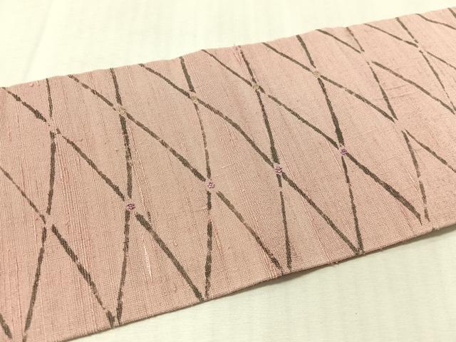 平和屋着物●中国三大刺繍 相良刺繍 全通柄 九寸名古屋帯 紬地 幾何学文様 金糸 正絹 逸品 CABM3175vp