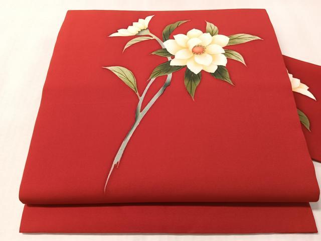 平和屋着物●塩瀬 九寸名古屋帯 手描き 枝花文 金彩 正絹 逸品 CABM3179vp