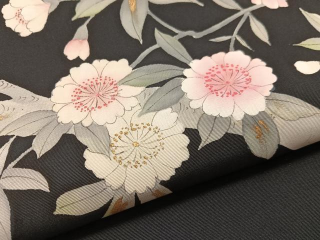平和屋着物●塩瀬 内山晴祥 手描き 九寸名古屋帯 枝桜 黒地 金彩 正絹 逸品 CABM3180vp
