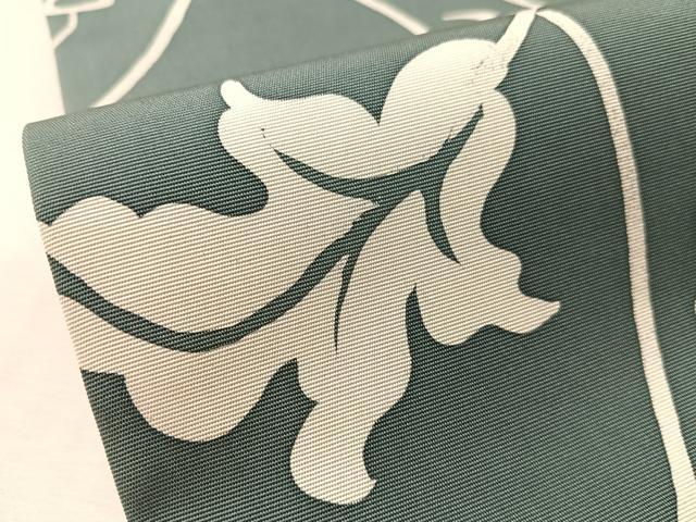 平和屋着物●塩瀬 九寸名古屋帯 ろうけつ染 葡萄蔦の葉文 錆鼠色 正絹 逸品 CABM3181vp