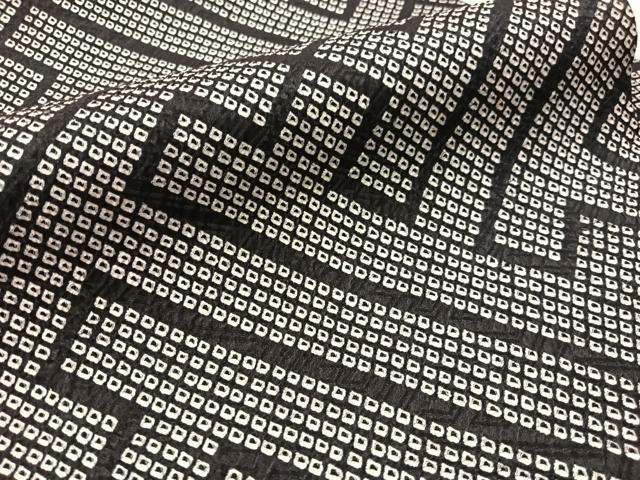 平和屋着物●九寸名古屋帯 総絞り 紗綾形文様 黒地 正絹 逸品 CABM3190vp