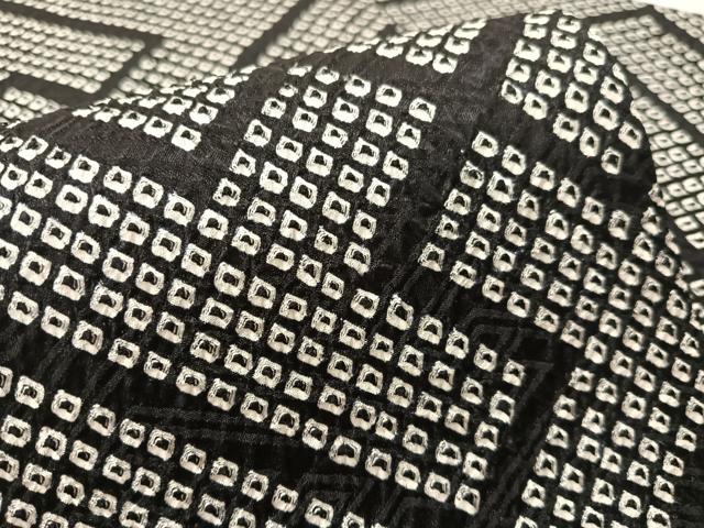 平和屋着物●九寸名古屋帯 総絞り 紗綾形文様 黒地 正絹 逸品 CABM3190vp
