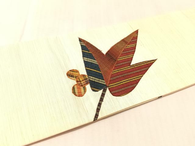 平和屋着物●九寸名古屋帯 紬地 パッチワーク 枝葉木の実 正絹 逸品 CABM3191vp