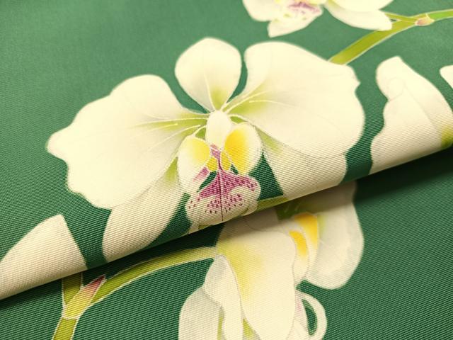 平和屋着物●塩瀬 本加賀友禅 瀬戸算 九寸名古屋帯 胡蝶蘭 正絹 逸品 CABM3197vp