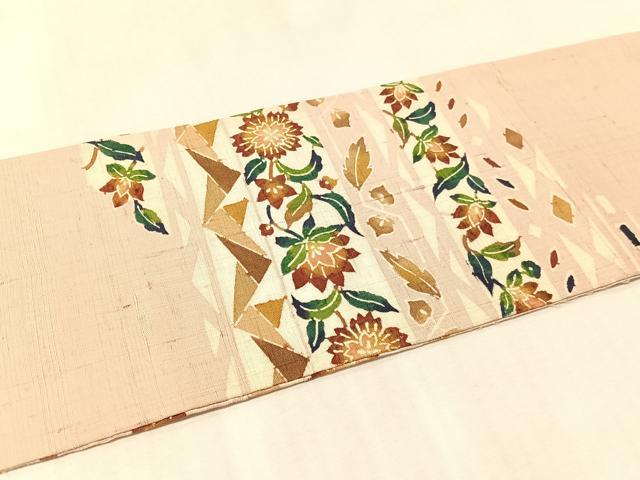 平和屋着物●九寸名古屋帯 作家物 紬地 型染め 花間道 正絹 逸品 CABM3198vp