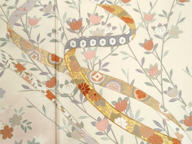 平和屋着物●十日町友禅作家 岡村蒼風 訪問着 駒刺繍 鬘帯籬草花文 暈し染め 金彩 正絹 逸品 CABM3602yc