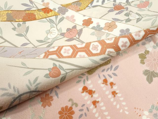 平和屋着物●十日町友禅作家 岡村蒼風 訪問着 駒刺繍 鬘帯籬草花文 暈し染め 金彩 正絹 逸品 CABM3602yc