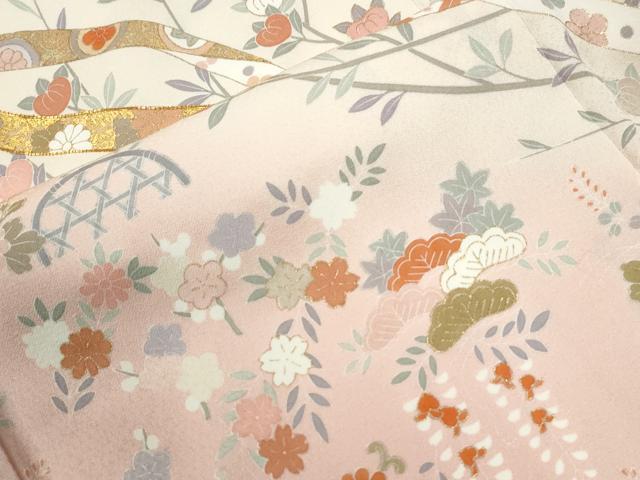 平和屋着物●十日町友禅作家 岡村蒼風 訪問着 駒刺繍 鬘帯籬草花文 暈し染め 金彩 正絹 逸品 CABM3602yc