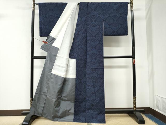 平和屋着物●結城紬 80亀甲 雪輪菱花文 正絹 逸品 CABM3607yc