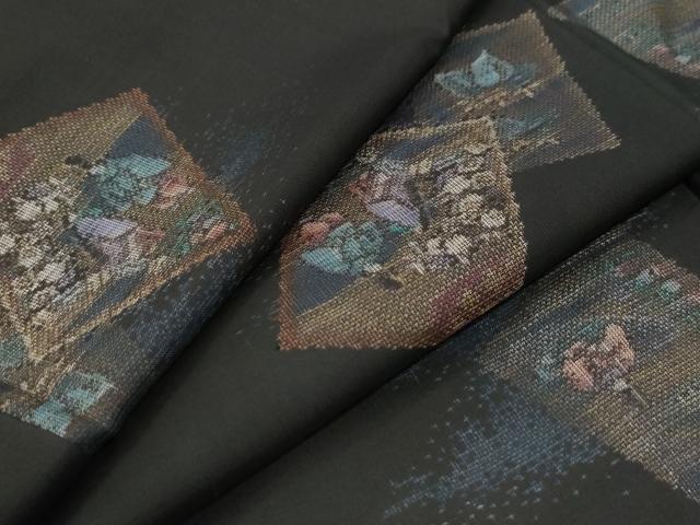 平和屋着物●本場大島紬 9マルキ 地空き 色紙重ね人物文 正絹 逸品 CABM3616yc