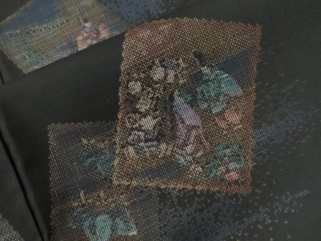 平和屋着物●本場大島紬 9マルキ 地空き 色紙重ね人物文 正絹 逸品 CABM3616yc