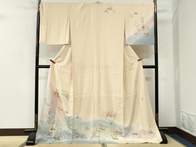 平和屋着物●訪問着 作家物 地紙短冊草花文 暈し染め 金彩 ロング丈 正絹 逸品 CABM3620yc