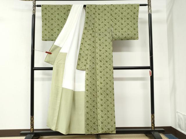 平和屋着物●上質な小紋 花唐草文 鬼しぼ縮緬 正絹 逸品 CABM3628yc