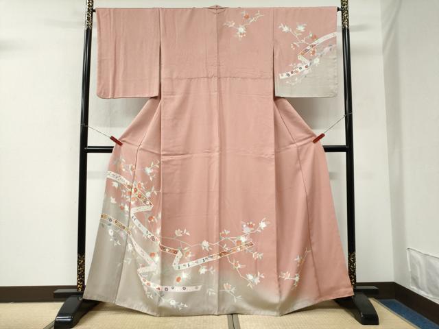 平和屋着物●訪問着 鬘帯橘吉祥花唐草文 暈し染め 金彩 正絹 逸品 CABM3632yc