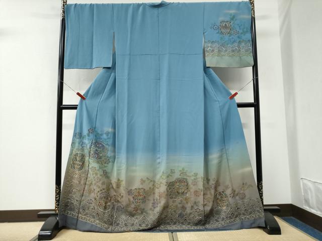 平和屋着物●中国三大刺繍 スワトウ刺繍 総刺繍 訪問着 破れ色紙更紗花鳥唐草文 暈し染め 金糸 ロング丈 正絹 逸品 CABM3635yc