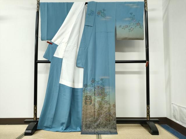平和屋着物●中国三大刺繍 スワトウ刺繍 総刺繍 訪問着 破れ色紙更紗花鳥唐草文 暈し染め 金糸 ロング丈 正絹 逸品 CABM3635yc