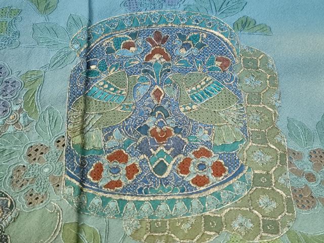 平和屋着物●中国三大刺繍 スワトウ刺繍 総刺繍 訪問着 破れ色紙更紗花鳥唐草文 暈し染め 金糸 ロング丈 正絹 逸品 CABM3635yc