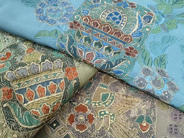 平和屋着物●中国三大刺繍 スワトウ刺繍 総刺繍 訪問着 破れ色紙更紗花鳥唐草文 暈し染め 金糸 ロング丈 正絹 逸品 CABM3635yc