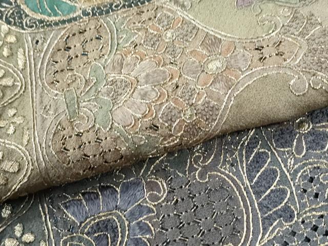 平和屋着物●中国三大刺繍 スワトウ刺繍 総刺繍 訪問着 破れ色紙更紗花鳥唐草文 暈し染め 金糸 ロング丈 正絹 逸品 CABM3635yc