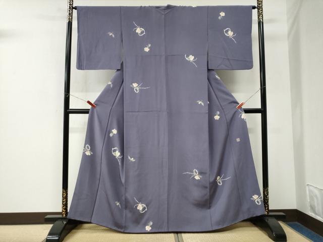 平和屋着物●上質な小紋 友禅 作家物 枝花文 鬼しぼ縮緬 正絹 逸品 CABM3640yc