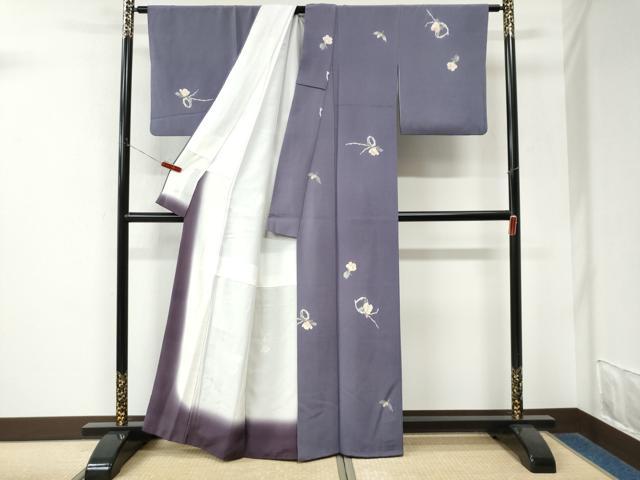 平和屋着物●上質な小紋 友禅 作家物 枝花文 鬼しぼ縮緬 正絹 逸品 CABM3640yc