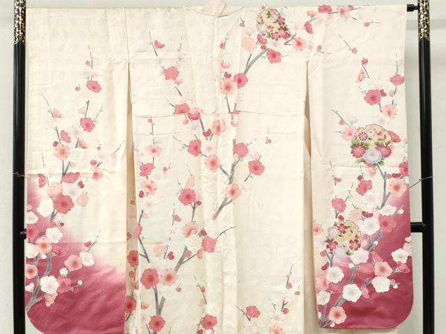 平和屋着物●豪華振袖 駒刺繍 雪輪枝梅文 暈し染め 金彩 正絹 逸品 CABM3642yc