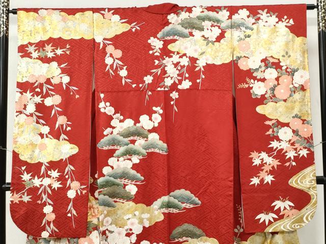 平和屋着物●豪華振袖 駒刺繍 雲取り流水牡丹草花文 金彩 正絹 逸品 CABM3645yc