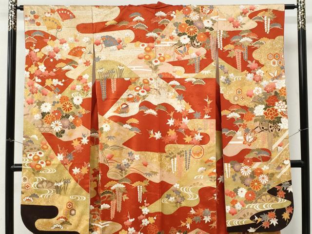 平和屋着物●豪華振袖 駒刺繍 舞蝶宝尽くし片輪車花車文 金彩 正絹 逸品 CABM3649yc