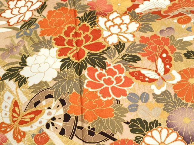 平和屋着物●豪華振袖 駒刺繍 舞蝶宝尽くし片輪車花車文 金彩 正絹 逸品 CABM3649yc