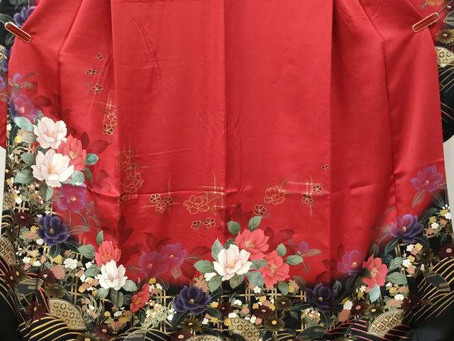 平和屋着物●豪華振袖 地紙牡丹花文 暈し染め 金彩 正絹 逸品 CABM3651yc