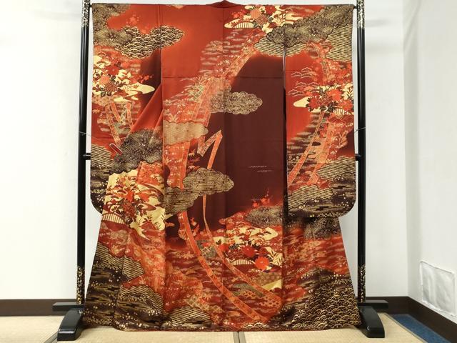 平和屋着物●豪華振袖 雲取り鬘帯松竹梅花文 暈し染め 金彩 正絹 逸品 CABM3661yc