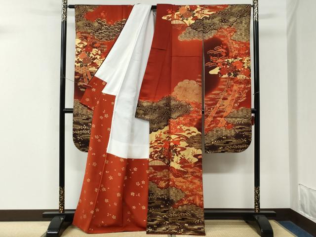 平和屋着物●豪華振袖 雲取り鬘帯松竹梅花文 暈し染め 金彩 正絹 逸品 CABM3661yc