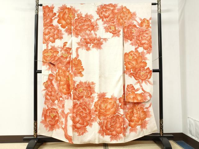 平和屋着物●名門 藤娘きぬたや・総絞り 振袖 牡丹 正絹 逸品 CABM3664yc