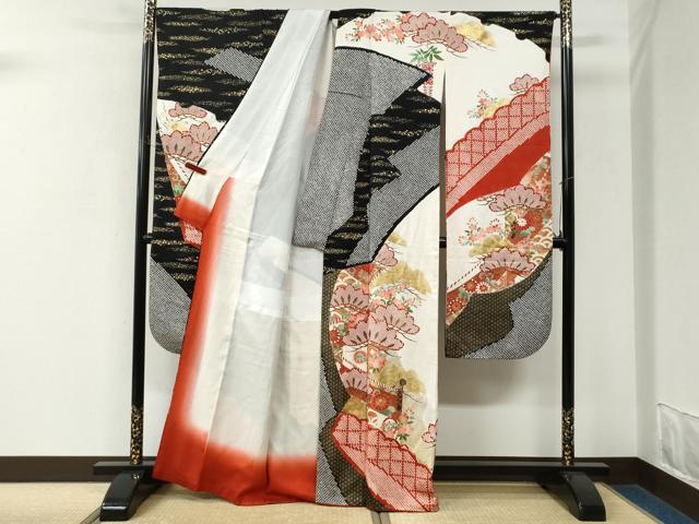 平和屋着物●豪華振袖 絞り 松吉祥花文 金彩 正絹 逸品 CABM3669yc