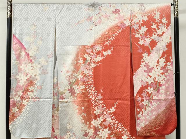 平和屋着物●豪華振袖 流水枝花文 暈し染め 金彩 正絹 逸品 CABM3670yc