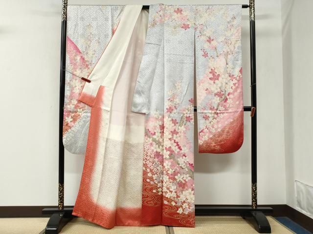 平和屋着物●豪華振袖 流水枝花文 暈し染め 金彩 正絹 逸品 CABM3670yc