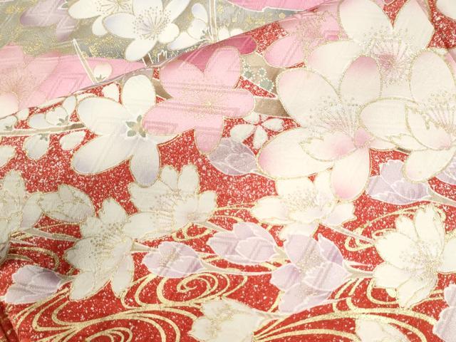平和屋着物●豪華振袖 流水枝花文 暈し染め 金彩 正絹 逸品 CABM3670yc