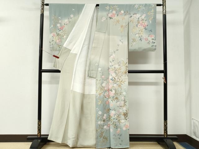 平和屋着物●十日町友禅作家 松雨 訪問着 葡萄枝菊文 暈し染め 金彩 正絹 逸品 未使用 CABM3680yc